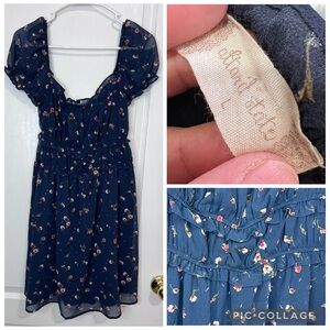 Altar’d state  Navy Blue Kids Dress with Floral Design